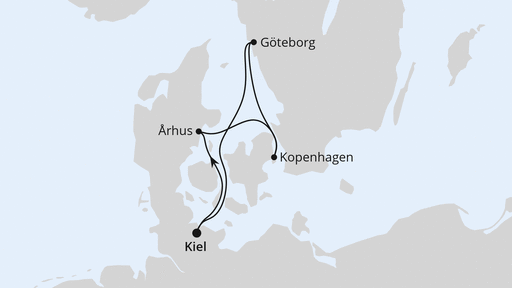 AIDAbella Angebot der Woche Kurzreise nach Schweden & Dänemark - Routenbild
